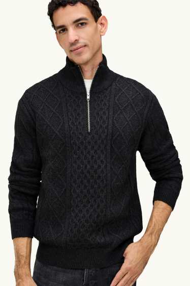 Hommes - Pull - motif tressé - noir