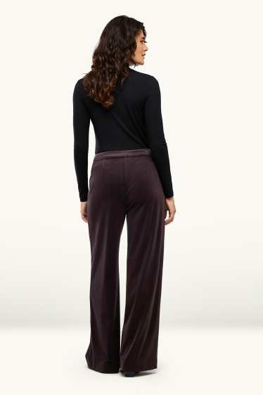 Damen - Samt-Hose - High Waist - Wide Leg - lila