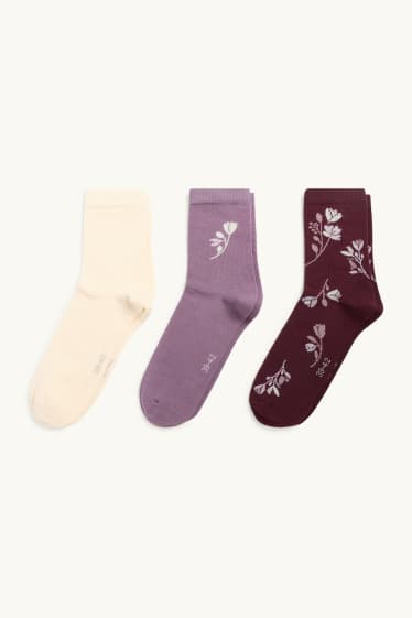 Femmes - Lot de 3 paires - chaussettes - bordeaux