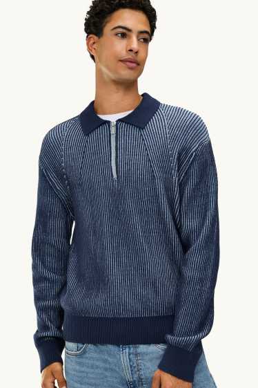 Heren - Trui - geribd - blauw / donkerblauw