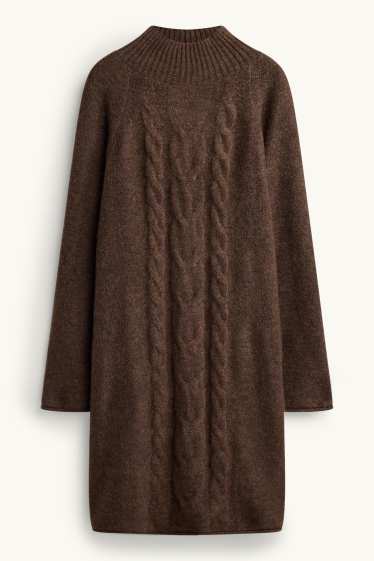 Damen - Strickkleid - Straight Fit - Zopfmuster - braun
