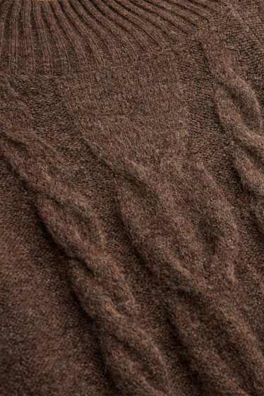 Damen - Strickkleid - Straight Fit - Zopfmuster - braun