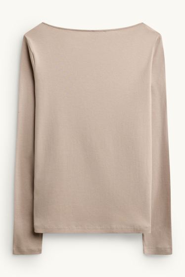 Dames - Longsleeve - slim fit - taupe