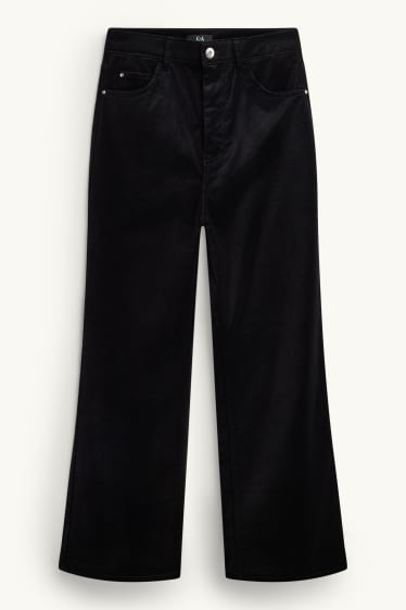 Damen - Samt-Hose - High Waist - Wide Leg - schwarz