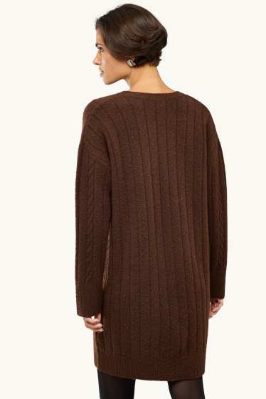 Femei - Rochie din tricot - straight fit - cu torsade - maro închis