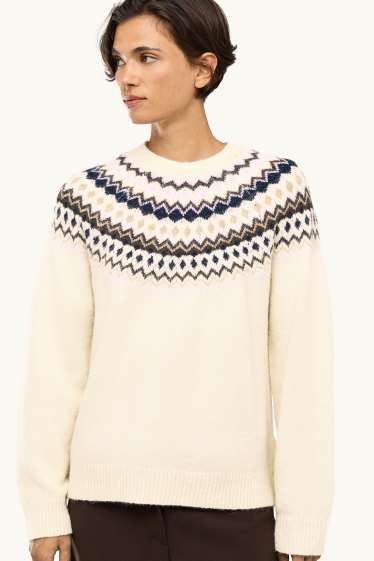 Women - Jumper - patterned - dark blue / creme white