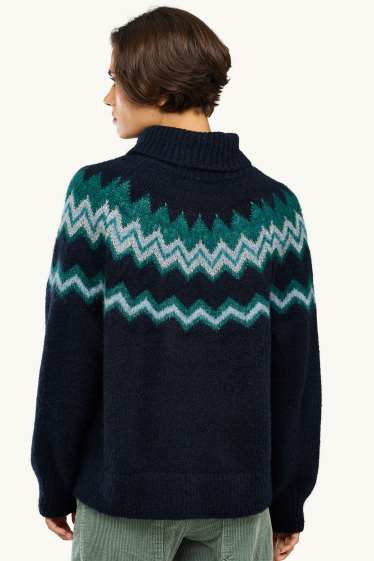 Damen - Rollkragenpullover - gemustert - Glanz-Effekt - dunkelgrün / dunkelblau