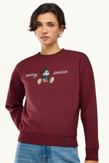 Damen - Weihnachts-Sweatshirt - Micky Maus - Glanz-Effekt - dunkelrot