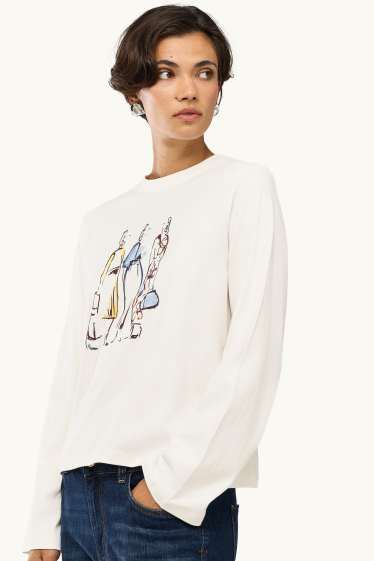 Damen - Langarmshirt - Regular Fit - cremeweiß