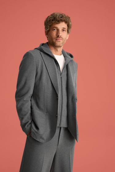 Heren - Colbert uit het combi-systeem met capuchon - regular fit - 2-in-1-look - grijs