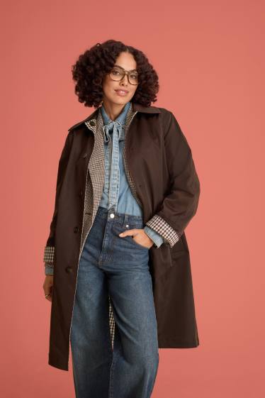 Donna - Cappotto double-face - a quadretti - marrone / rosso scuro