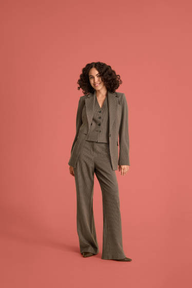 Women - Business trousers - mid-rise waist - straight leg - patterned - brown / dark blue