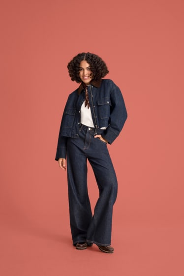 Damen - Wide Leg Jeans - High Waist - dunkeljeansblau