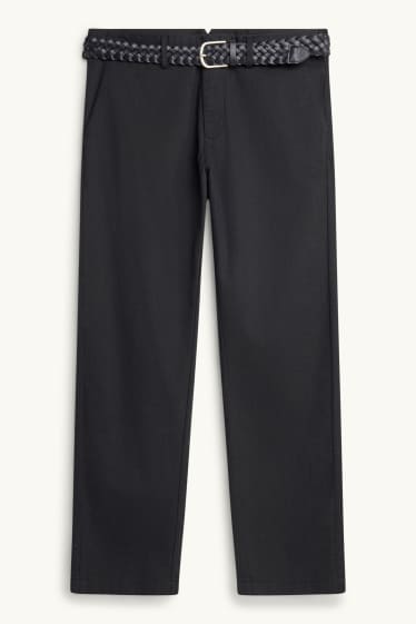 Herren - Chino mit Gürtel - Regular Fit - schwarz / dunkelgrau