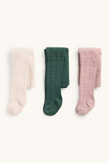 Baby Jungen - Multipack 3er - Baby-Thermo-Strumpfhose - Zopfmuster - rosa / dunkelgrün