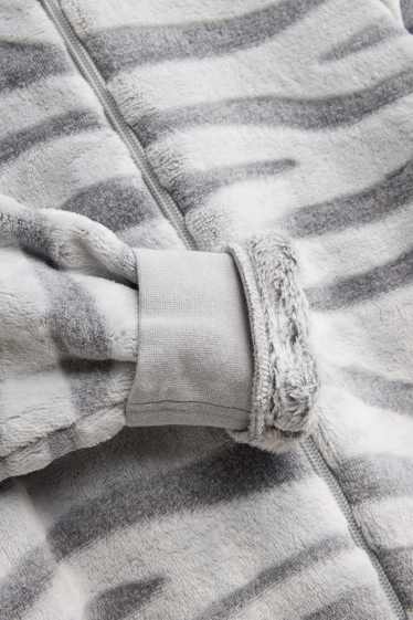Children Girls - Fleece onesie with hood - white / gray