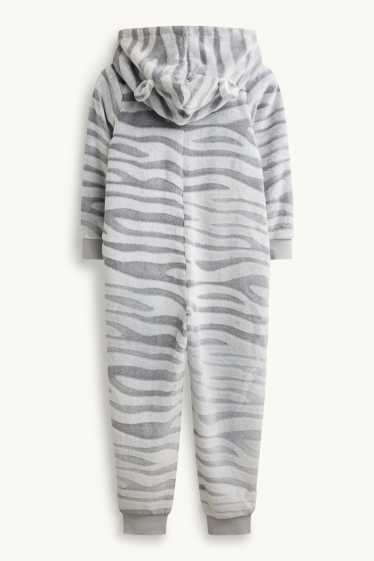 Children Girls - Fleece onesie with hood - white / gray