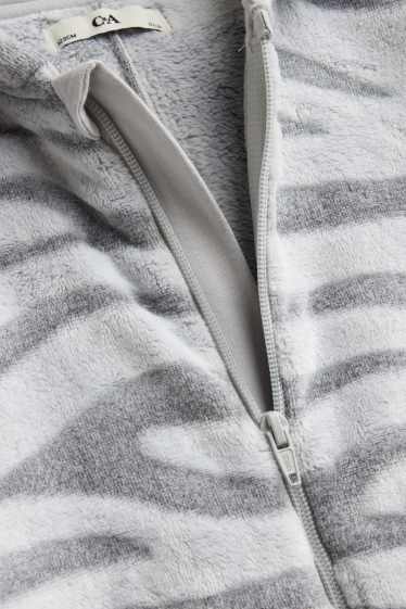 Children Girls - Fleece onesie with hood - white / gray