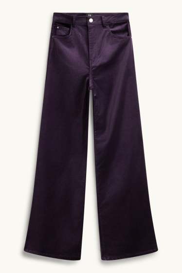 Damen - Samt-Hose - High Waist - Wide Leg - violett
