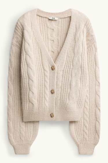 Donna - Cardigan - motivo treccia - bianco crema