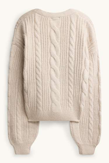 Donna - Cardigan - motivo treccia - bianco crema