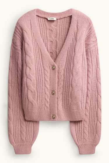 Women - Cardigan - cable knit pattern - Cream Powder