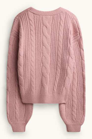 Women - Cardigan - cable knit pattern - Cream Powder