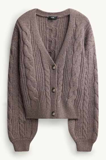 Donna - Cardigan - motivo treccia - tortora