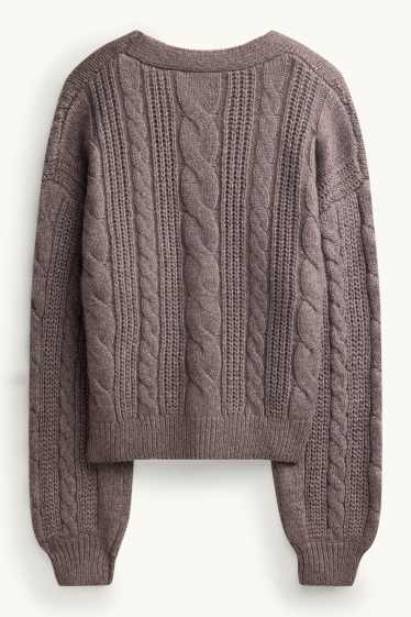 Donna - Cardigan - motivo treccia - tortora