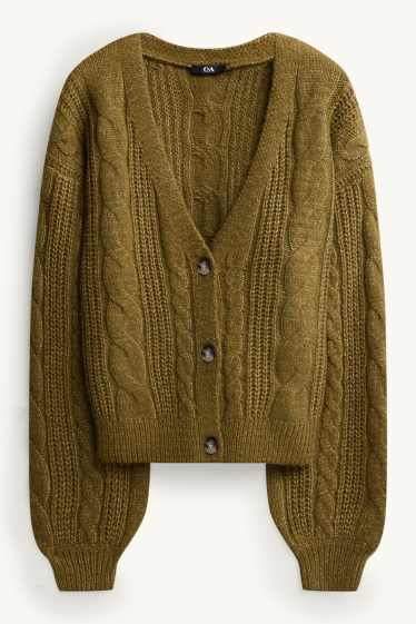 Women - Cardigan - cable knit pattern - khaki