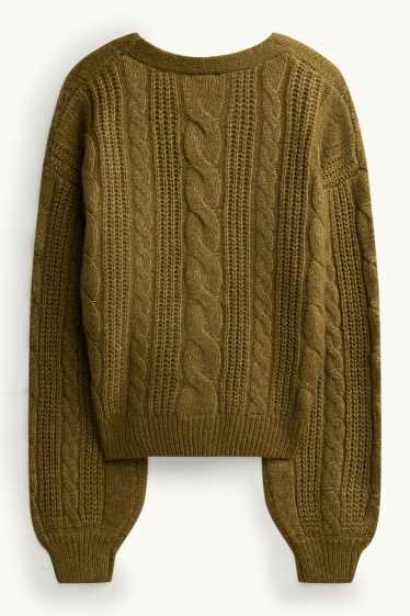 Women - Cardigan - cable knit pattern - khaki