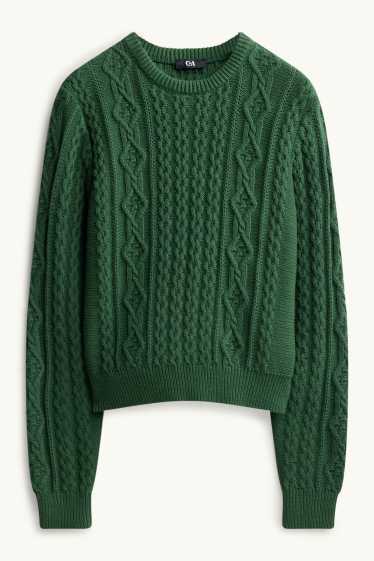 Women - Jumper - cable knit pattern - dark green