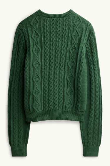 Women - Jumper - cable knit pattern - dark green