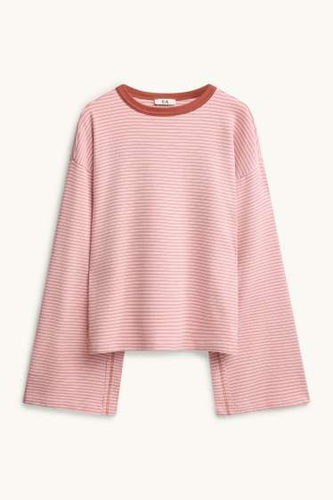 Women - Long sleeve top - oversized - striped - rose