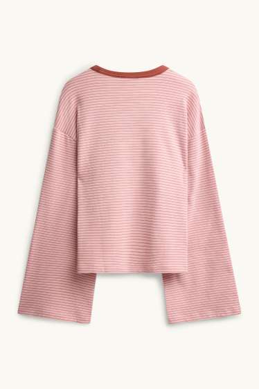 Women - Long sleeve top - oversized - striped - rose