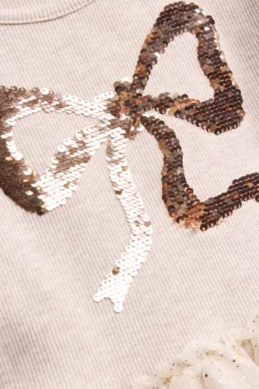 Bambine - Fiocco - set - vestito e borsa - effetto brillante - 2 pezzi - rosa / beige