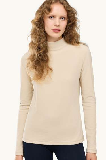 Femmes - Haut à manches longues chaud en polaire - regular fit - beige