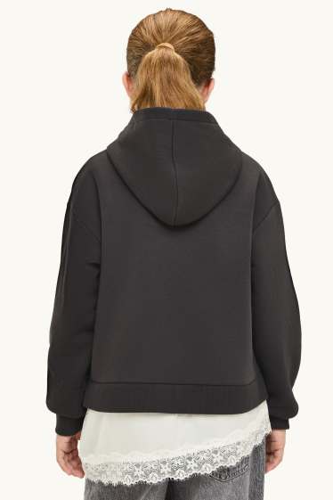 Kinderen: meisjes - Hoodie - 2-in-1-look - donkergrijs / wit