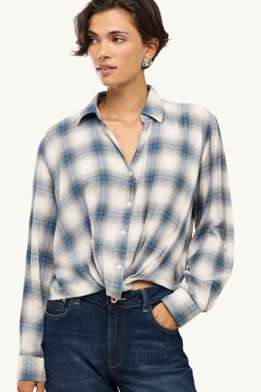 Dames - Overhemdblouse - geruit - blauw / wit