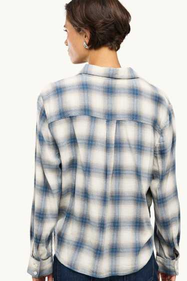 Dames - Overhemdblouse - geruit - blauw / wit