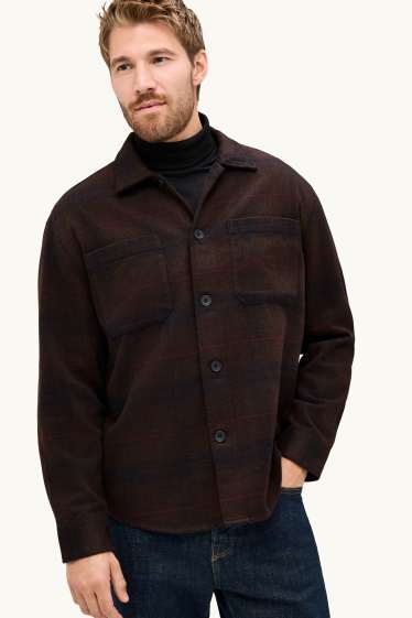 Hommes - Chemise - relaxed fit - col kent - à carreaux - marron foncé