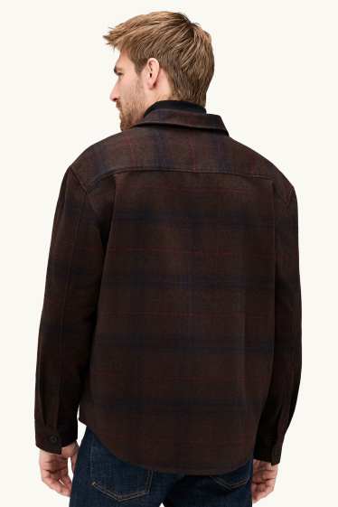 Hommes - Chemise - relaxed fit - col kent - à carreaux - marron foncé