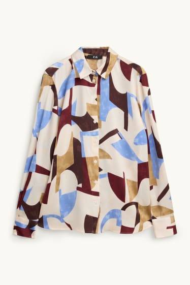 Dames - Overhemdblouse - met patroon - crèmekleurig