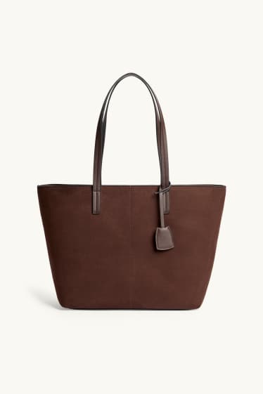 Damen - Großer Shopper - Velourslederimitat - braun