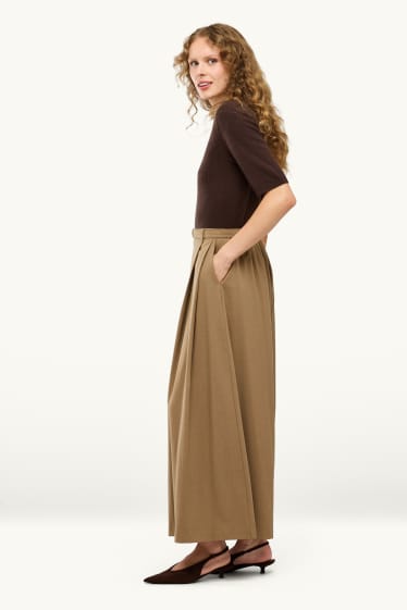 Dona - Pantalons de tela amb cinturó - high waist - wide leg - beix