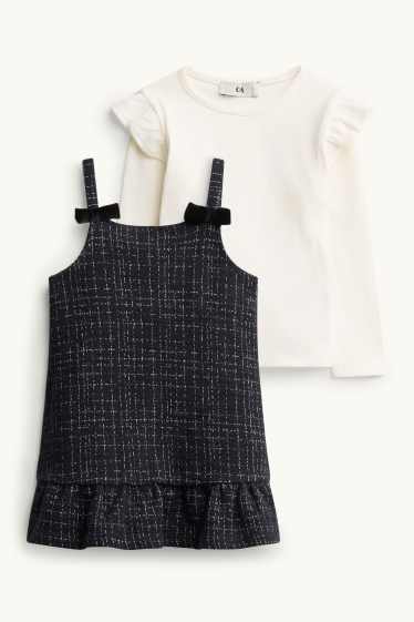 Copii - Fete - Fundă - set - rochie și tricou cu mânecă lungă - 2 piese - alb / negru