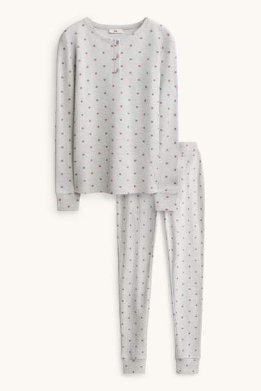 Dona - Pijama - estampat - texturada - gris / vermell fosc