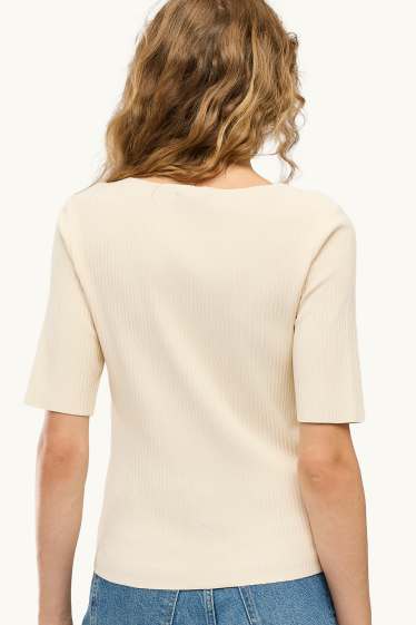 Mujer - Camiseta - regular fit - de canalé - blanco roto