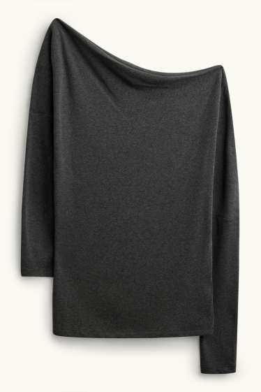Femei - Tricou cu mânecă lungă - slim fit - gri închis melanj