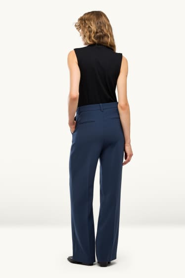 Femei - Pantaloni office - talie înaltă - wide leg - albastru închis